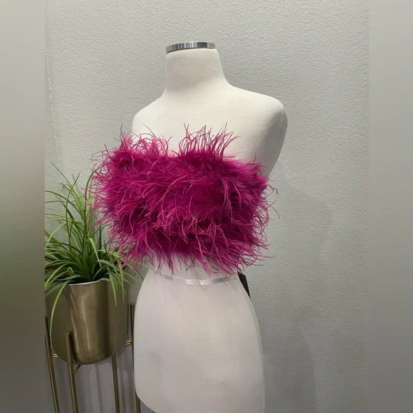 NWT House of CB Fenella Hot Pink Feather Trimmed Bandeau Sz Small $119 - Picture 6 of 9
